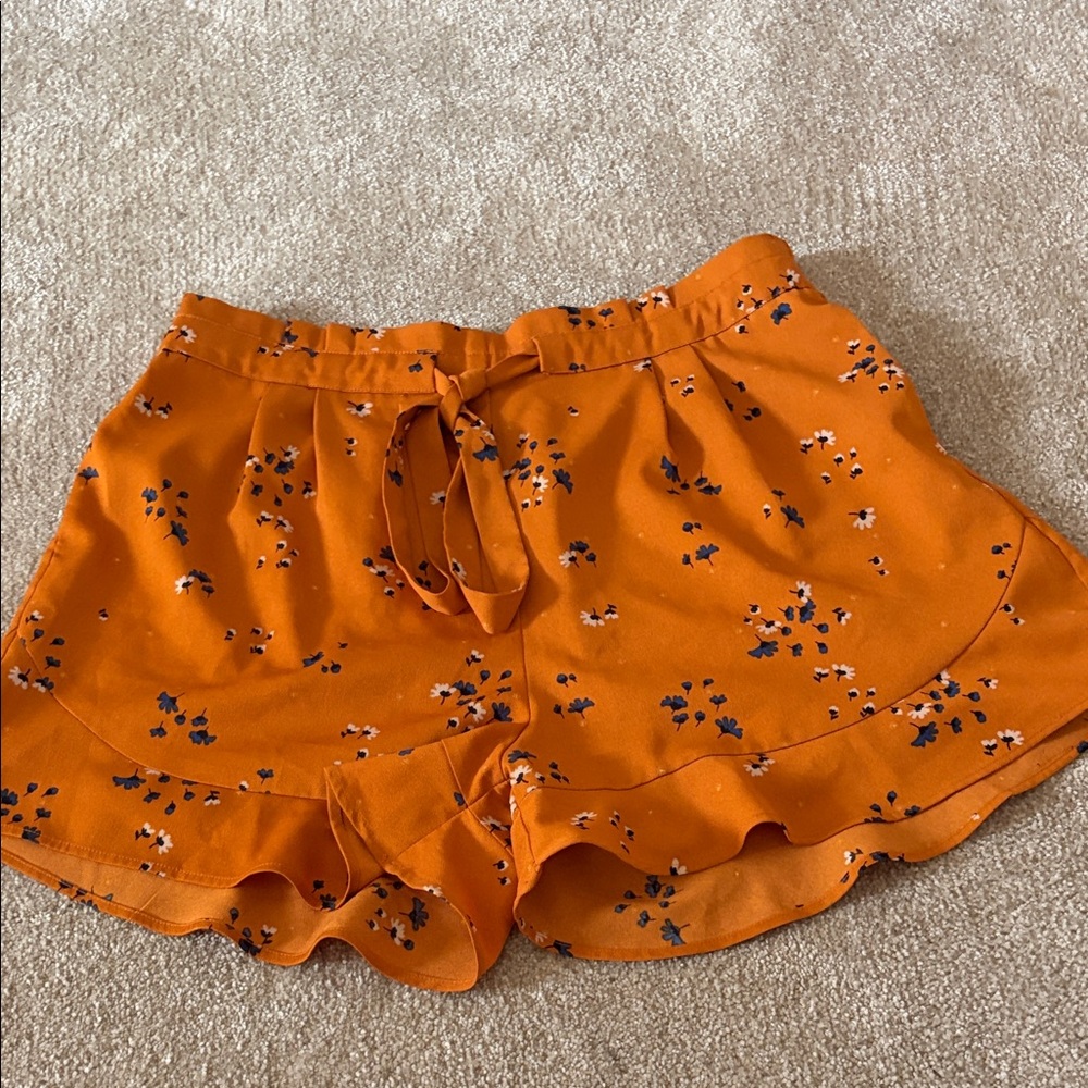 DR2 Orange Floral High Waist Women's Shorts